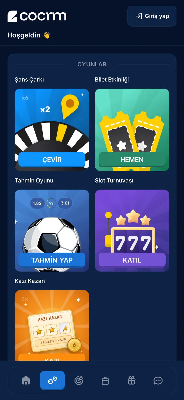 Games tab of the Smart Widget, shown in Turkish